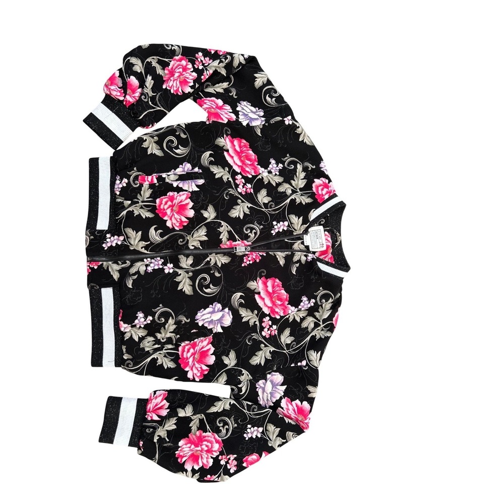 Cotton On Floral Bomber Jacket Black Pink Purple Varsity Trim Zip Up Womens 8 - Picture 4 of 10